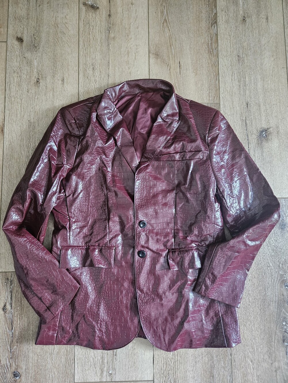 NWOT Burgundy Faux Leather Croc Embossed Blazer Jacket XL
